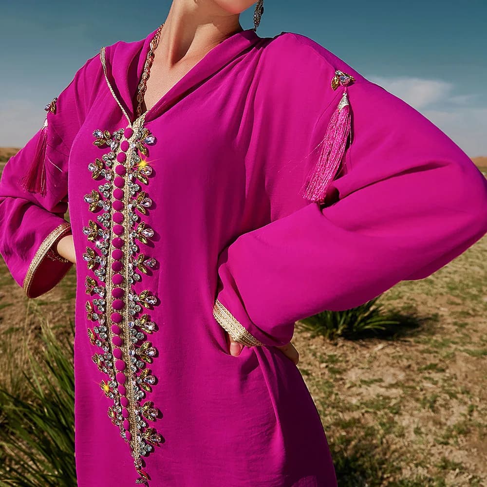 Eid Djellaba Lusso Dubai Abaya Diamante Caftano Donne Musulmane Abito Con Cappuccio Ramadan Turchia Caftano Kebaya Caftano Marocain Femme Robe