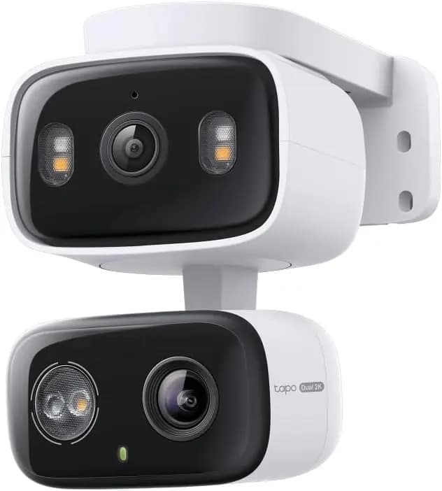 Telecamera di Sicurezza a Doppia Lente 2K con Visione a 360° ° Visione, Rilevamento AI e Assistente Alexa/Google - Uso Interno/Esterno
