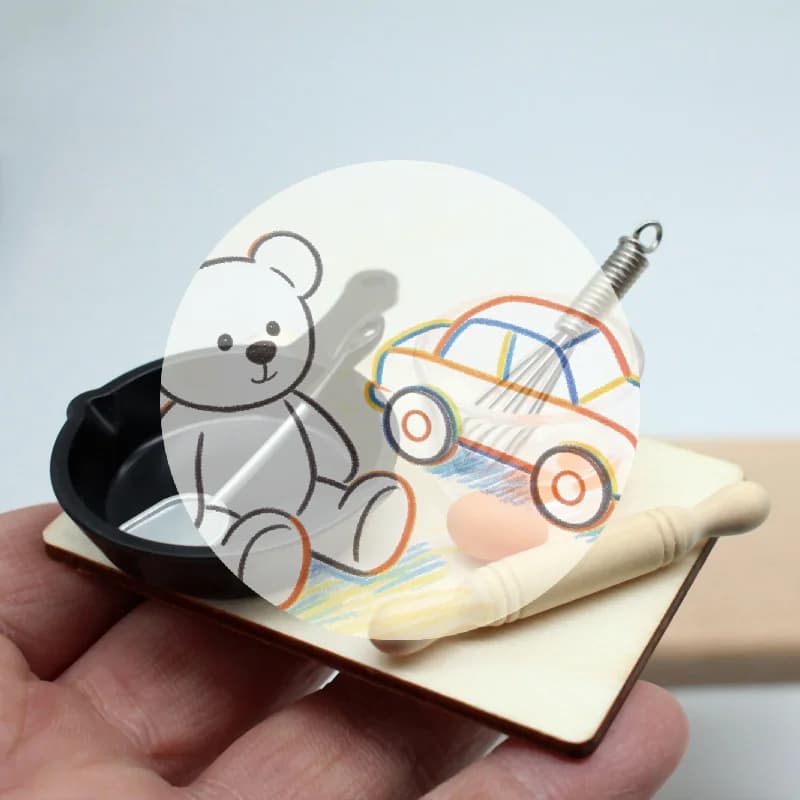 ♥ Set di 7 Pezzi in Scala 1:12/1:6 per Casa delle Bambole, Mini Accessori da Cucina, Mattarello, Padella, Frullino, Modellino per Casa delle Bambole