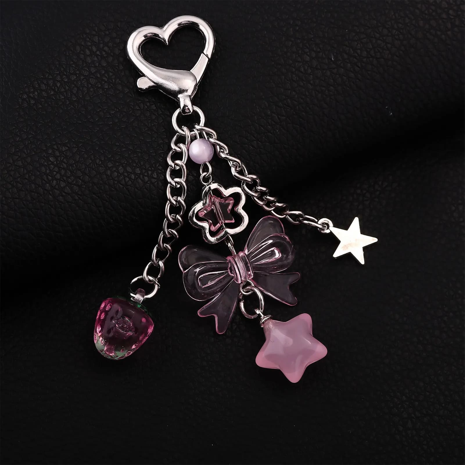Y2k Flower Star Love Bow Strawberry Pendant Girly Pink Bag Pendants Acrylic Keychain Student Women's Bag Keychain for Car Gift Jewelry
