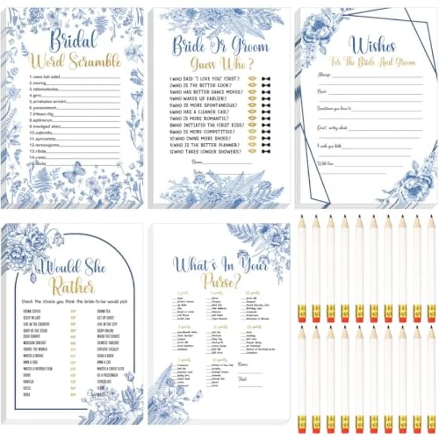 145 Pieces Bridal Shower Game Bridal Shower Favors Set Wedding Games Cards and Pencils for Bride Groom Bachelorette Party Weddi