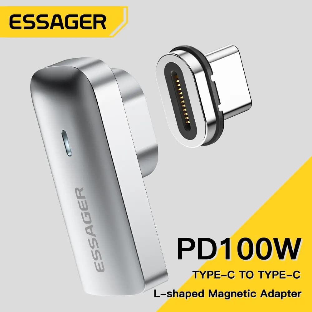 Essager PD 100W Adattatore magnetico USB C OTG Ricarica rapida Tipo C Connettore magnetico 20Gbp Sincronizzazione dati 4K a 60Hz per laptop MacBook