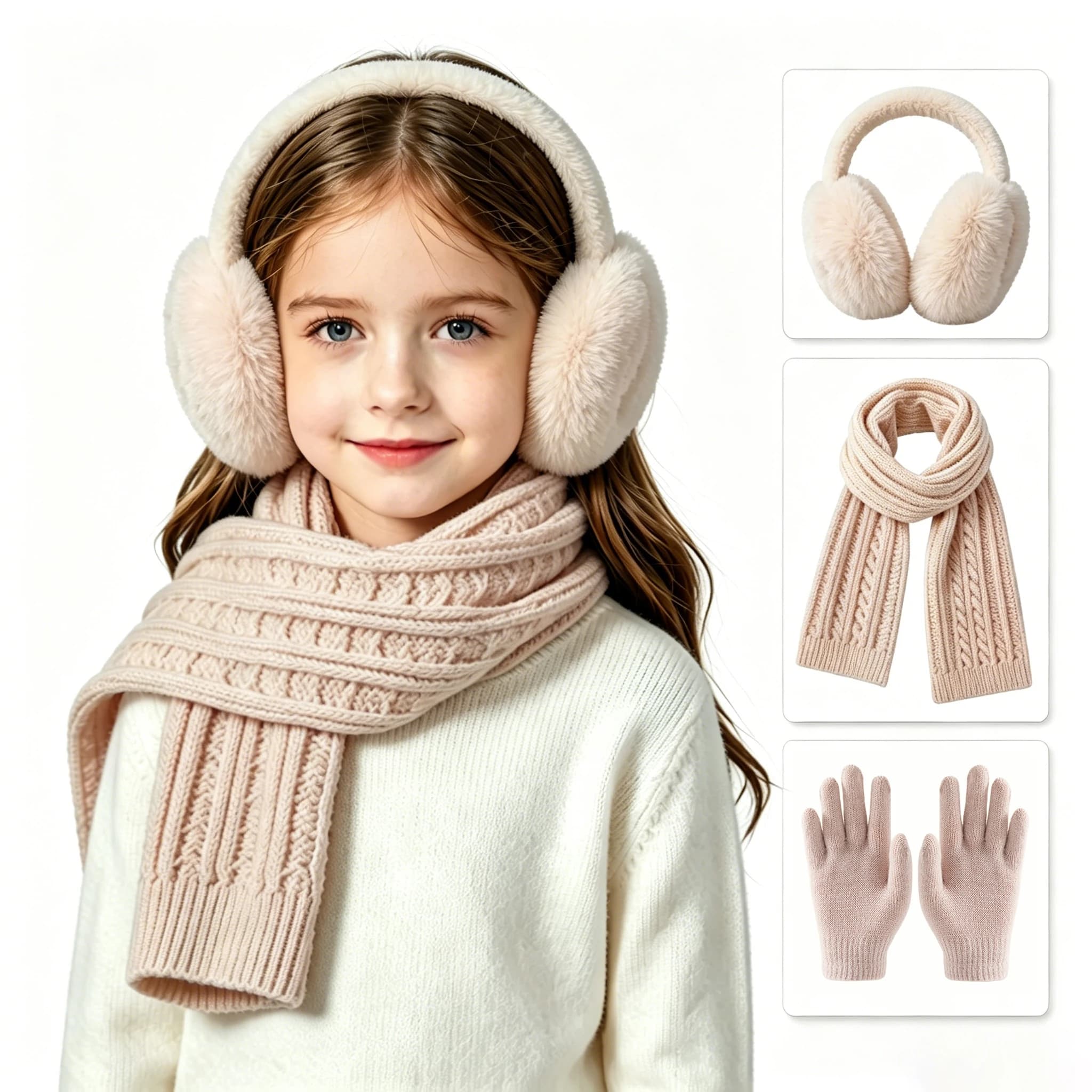 3-pack winter warm and windproof yarn set, ear muffs, scarves, gloves