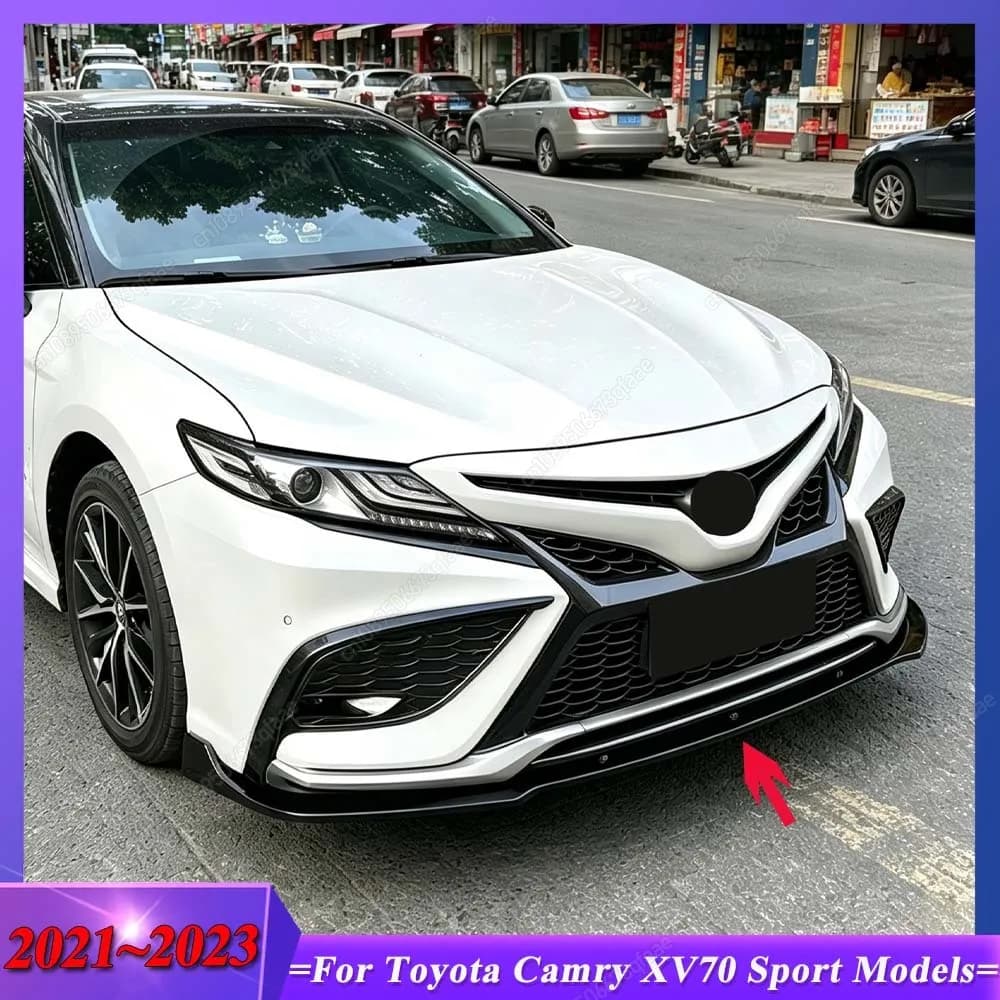 For Toyota Camry XV70 2021 To 2023 Sport Models ABS Glossy Black Car Front Bumper Lip Spoiler Spiltter Diffuser Body Kits Tuning