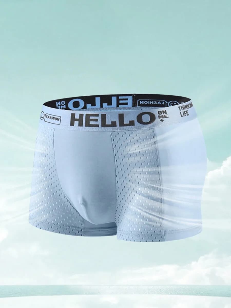 Mens Mesh Breathable Ice Silk Boxer Briefs With Hello Letter Print Summer Underwear