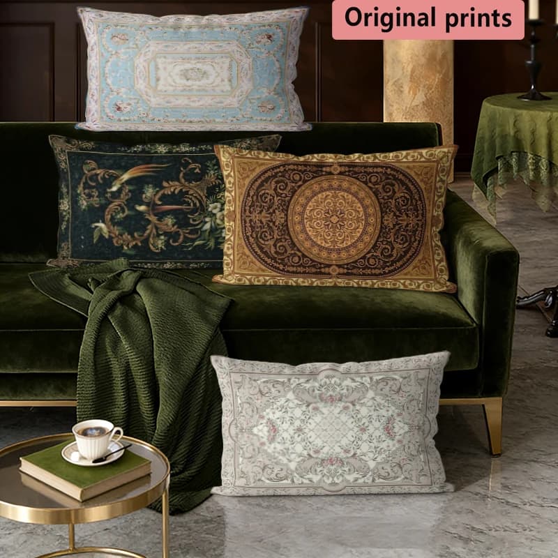 Vintage European Floral Rectangle Pillow Covers Suitable For Sofa Bedroom Car Pillow Cover Cushion Rectangular Back Cushion