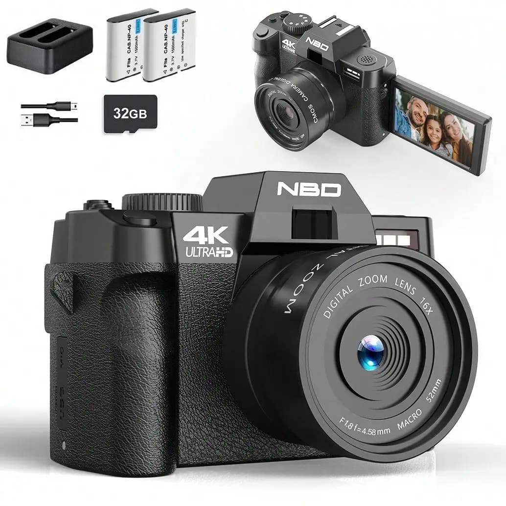 NBD Obiettivo Macro 4K Fotocamera Digitale Flip Screen Selfie Videocamera 48MP Youtube WIFI Webcam Videoregistratore Vintage Zoom Digitale 16X