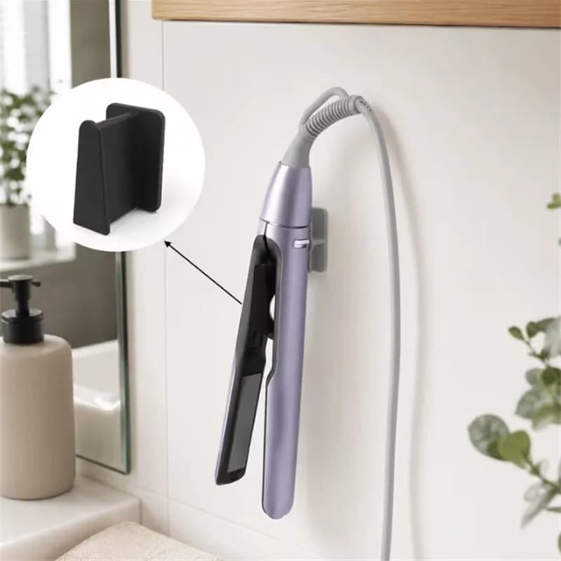 1/2pcs Wall-Mounted Straight Hair Clip Hooks Curling Iron And Straightener Stand No Drilling Heat‑Resistant Hair Tool Organizer