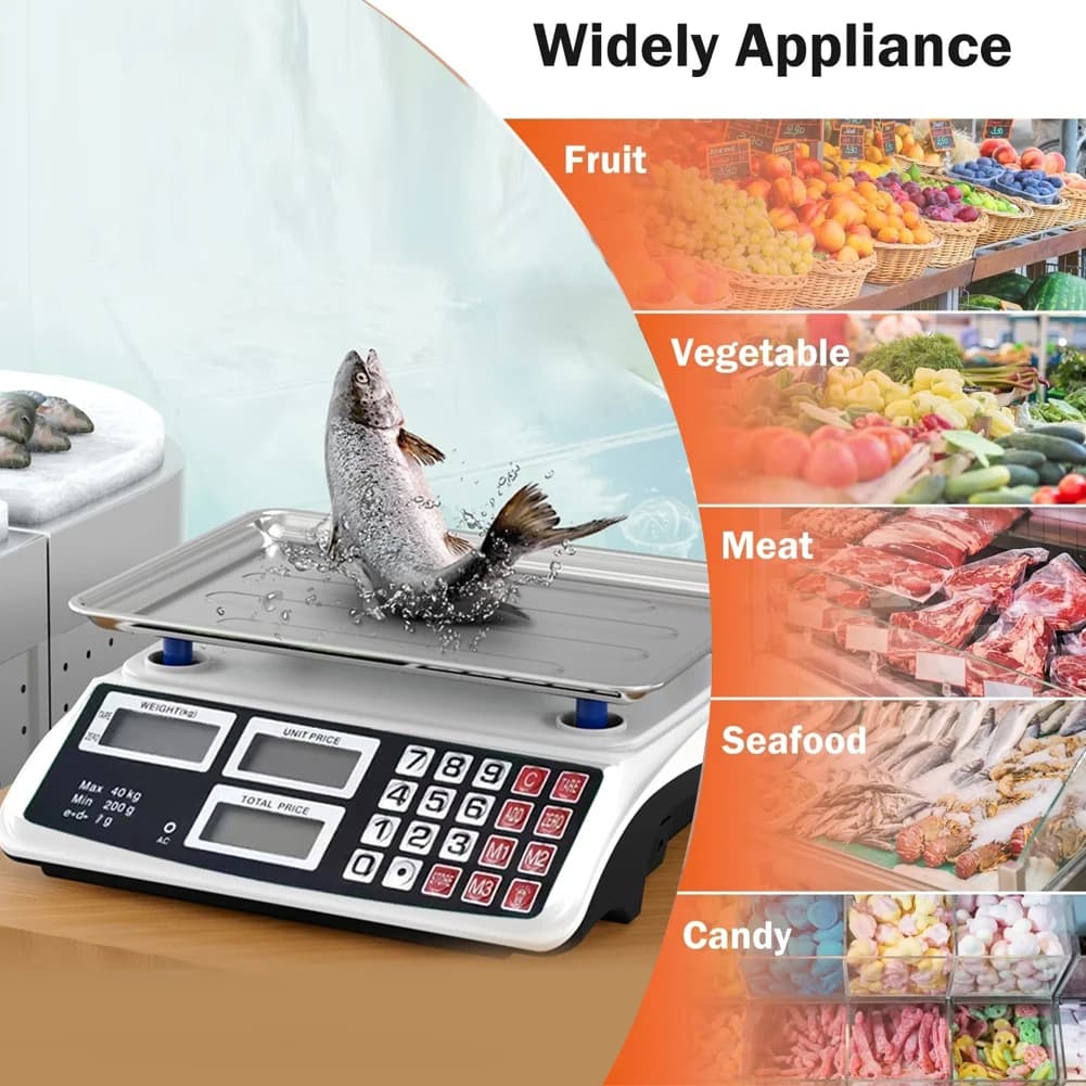 40kg/1g Counting Weight Scale with Stainless Steel Plate Electronic Small Scale LCD Digital Display for Farmers Market Meat Shop