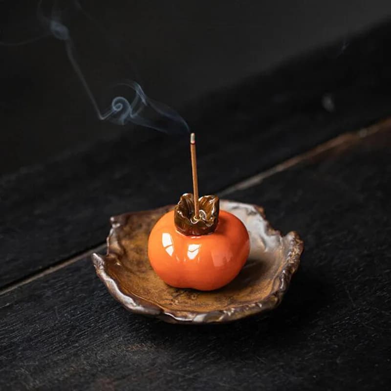 Porta incenso creativo con bastoncino di cachi Bruciatore di aromi per interni domestici Base di incenso in legno di sandalo Incensiere in ceramica Artigianato Decorazioni per la casa