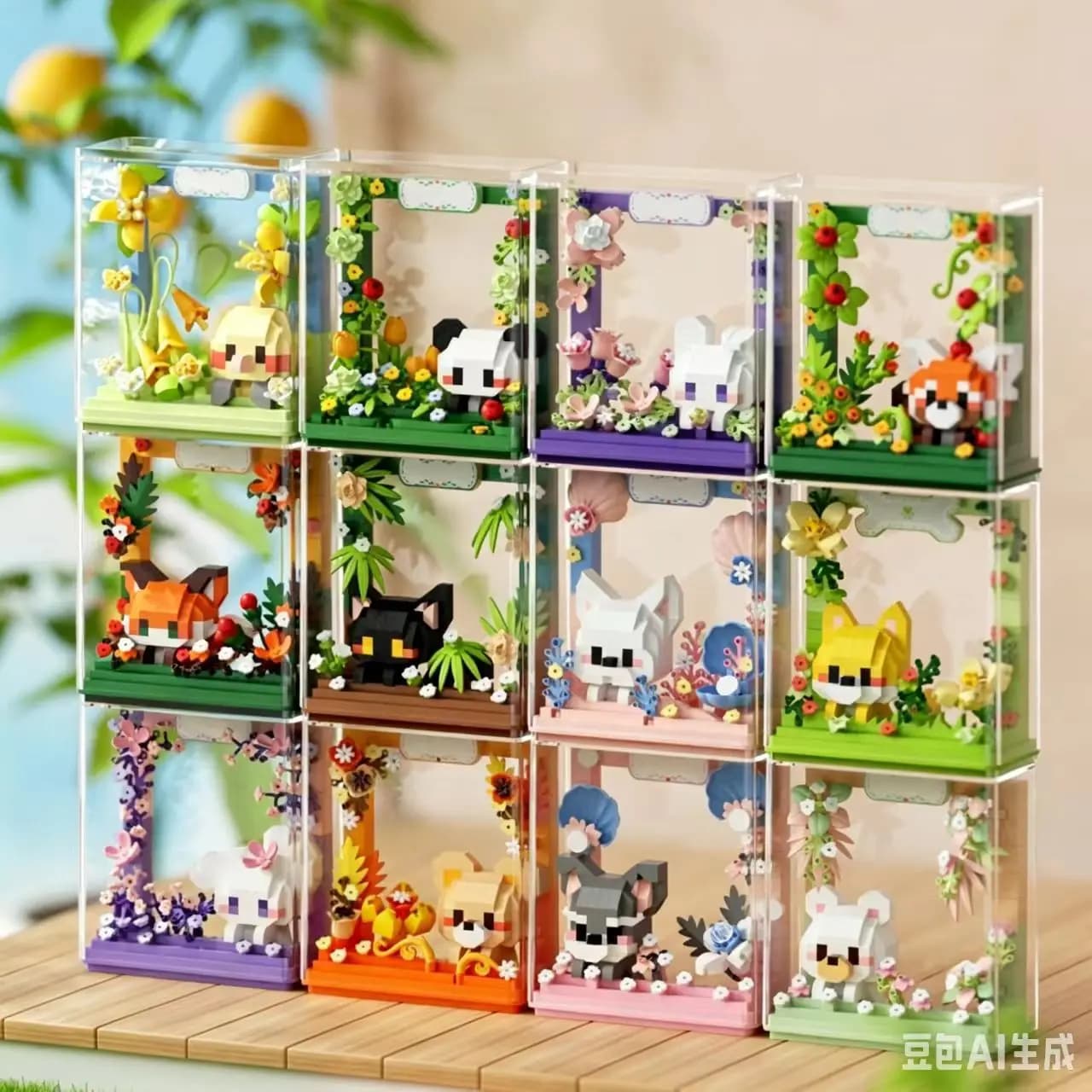 Cute Building Blocks Pet Model Animal Toys Educational Toys Miniature Building Blocks Flower Photo Frame Desktop Decoration