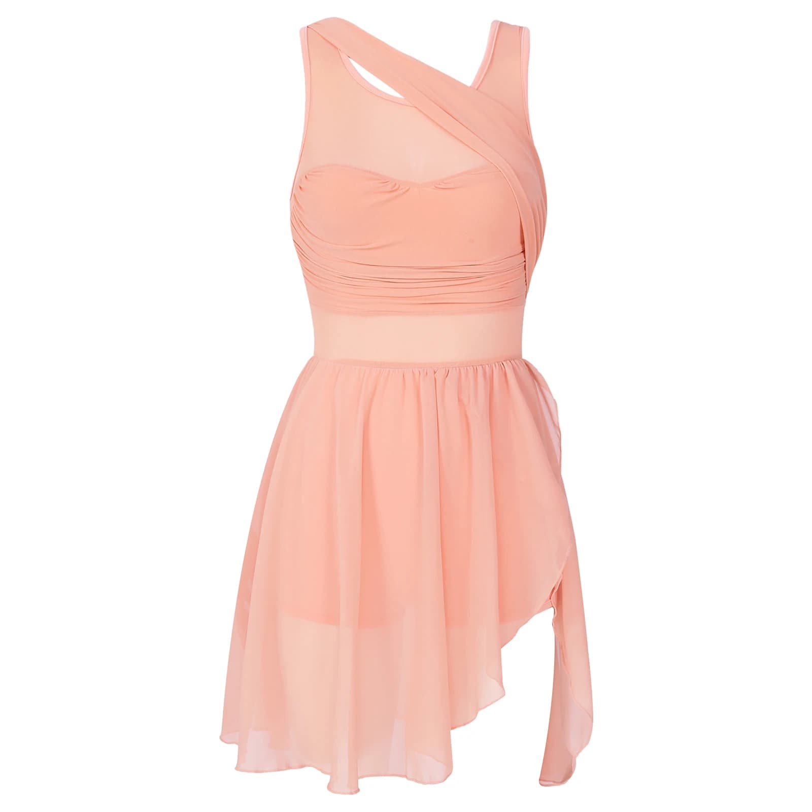 Women Sleeveless Cut Out Asymmetric Chiffon Ballet Dance Leotard Dress Adult Lyrical Modern Dance Practice Costumes