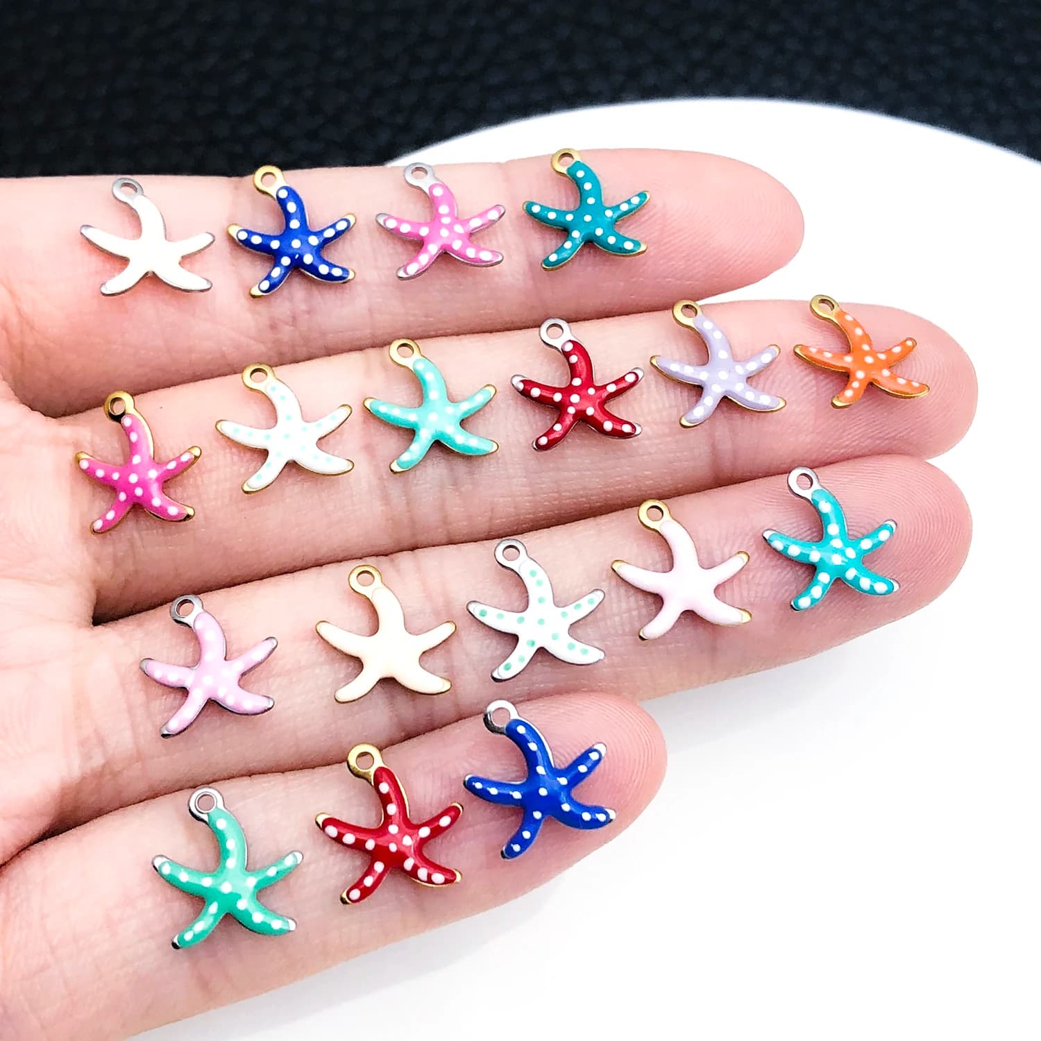5pcs 10x10mm Stainless Steel Gold Wave Dot Starfish Charms Enamel Pendants for Jewelry Making DIY Necklace Bracelet