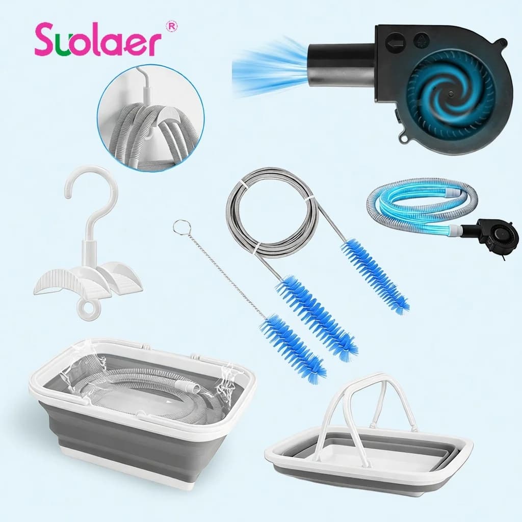 Kit di Pulizia CPAP 4 Pezzi per Tubo e Maschera, con Asciugatore per Tubo CPAP, Lavabo Pieghevole e Supporto per Tubo, Spazzola Universale per Pulizia