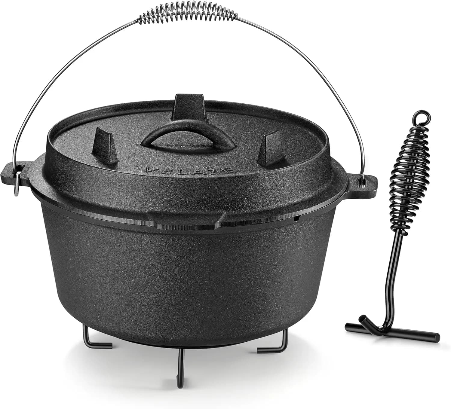 Dutch 10QT Cast Iron Pen with Cover, Multipurpose for Camping, Stove, Oven and Grid - Includes Handle and Support