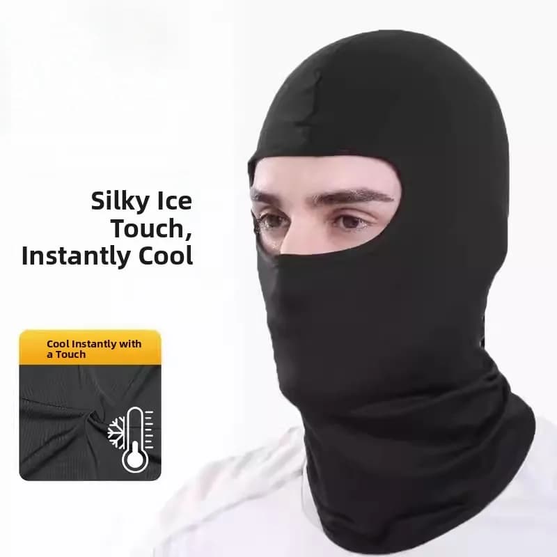 Copricasco Moto in Seta Ghiaccio Nero, Protezione Completa Antivento e Solare, Interno per Casco Integrale, Stile Street