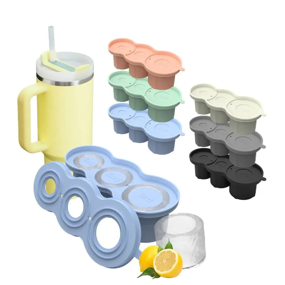 Bicchiere in Silicone vassoio per cubetti di ghiaccio a forma di cilindro con coperchio creatore di cubetti di ghiaccio stampo bicchiere accessori per tazza Stanley Cup 20-40oz
