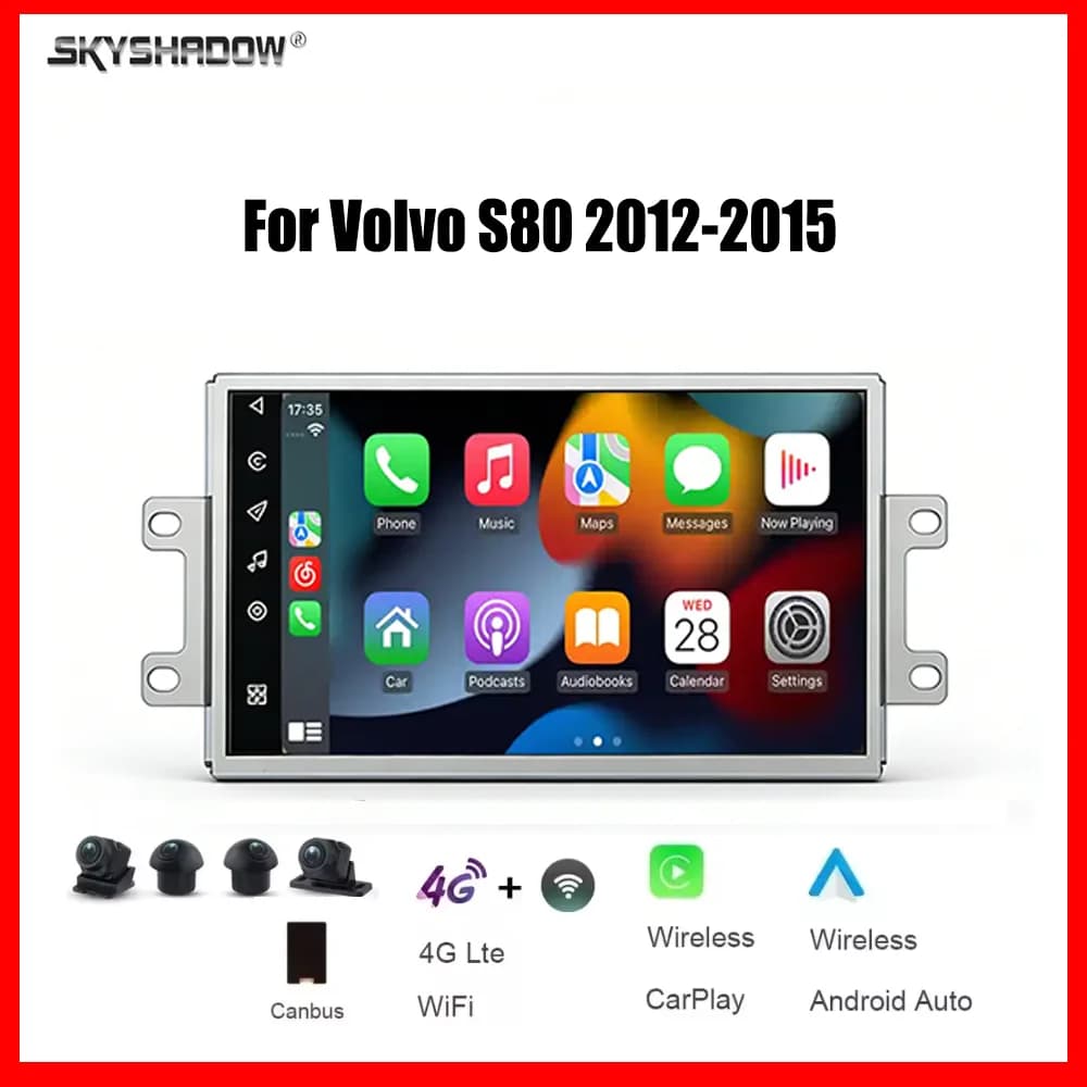 Autoradio multimediale 7" CarPlay Android 15 8 Core 12G+256G con 4G, Wi-Fi, Bluetooth, GPS e navigazione per Volvo S80 2012-2015