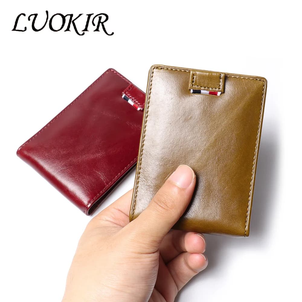 LUOKIR New Genuine Leather Dollar Clip Cowhide Multi-Card Card Holder RFID Anti-Magnetic Card Swiping Function Coin Purse