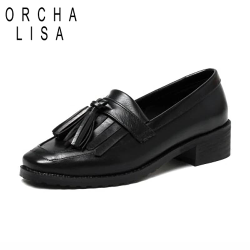 ORCHA LISA Scarpe da donna morbide quotidiane con tacco medio 4 cm Punta quadrata Slip On Mocassini Nappe Big Size 41 42 43 Scarpe da donna per il tempo libero Estate