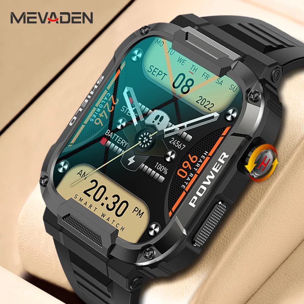 MEVADEN 1.85 inch Outdoor Military Smart Call Men Bluetooth Smartwatch Waterproof Sport Fitness Watches for Android IOS