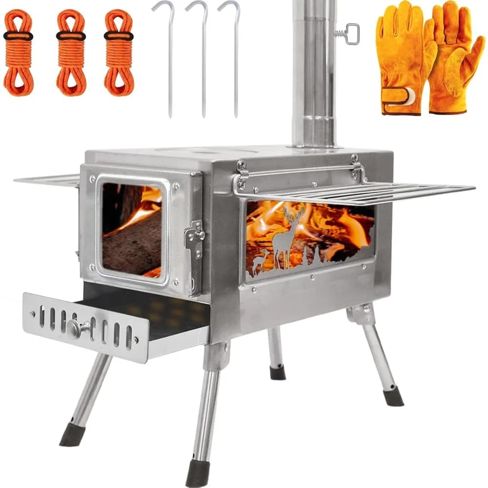 Stufa a legna portatile da esterno con camino pieghevole per cucinare, campeggio, escursioni e avventure con zaino in spalla