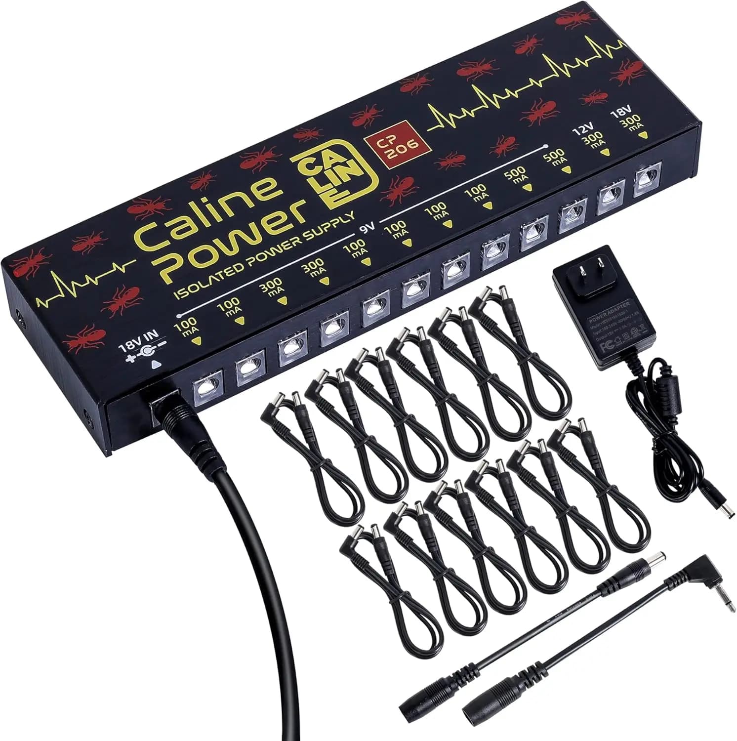 Caline CP-206 alimentatore a pedale veramente isolato 12 uscite per effetti per chitarra con adattatore e cavi