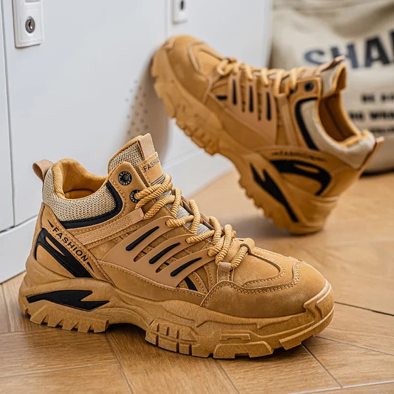 Men's Platform Hiking Shoes 2025 New Autumn Height Increase Outdoor Non Slip Sneakers Comfortable Lace Up Trendy Casual Shoes