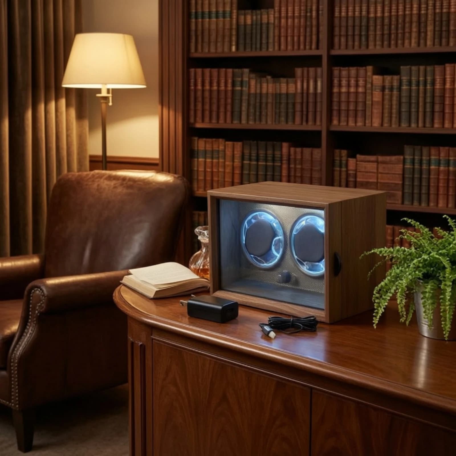 Watch Winder Cabinet Compact Watch Winder with Glass Door Wood Grain Retro for Men, Dresser, Nightstand