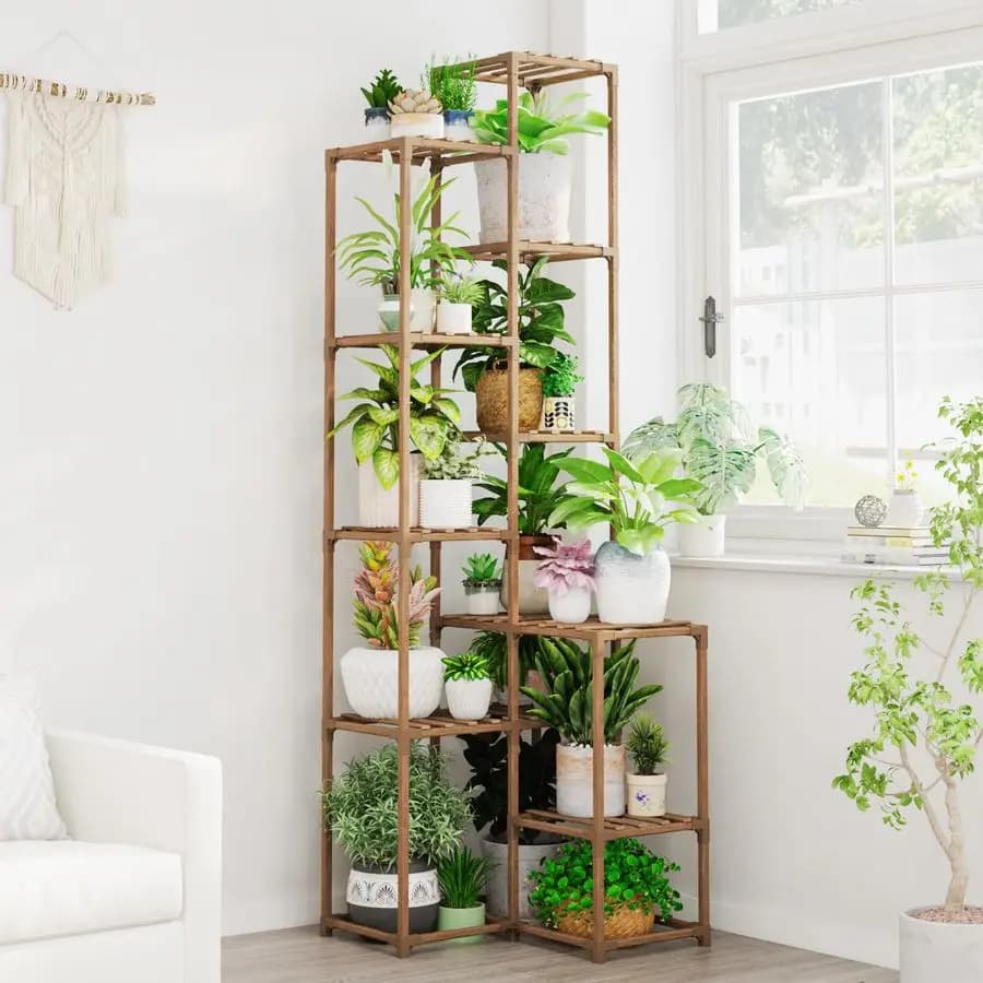 Shelves for High Plants 72 Poles, Corner Stand for Indoor and Exterior Plants, Large Table Door Wooden Plants for 10 Vases, Support for Multiple Plants, Patio, Balcony
