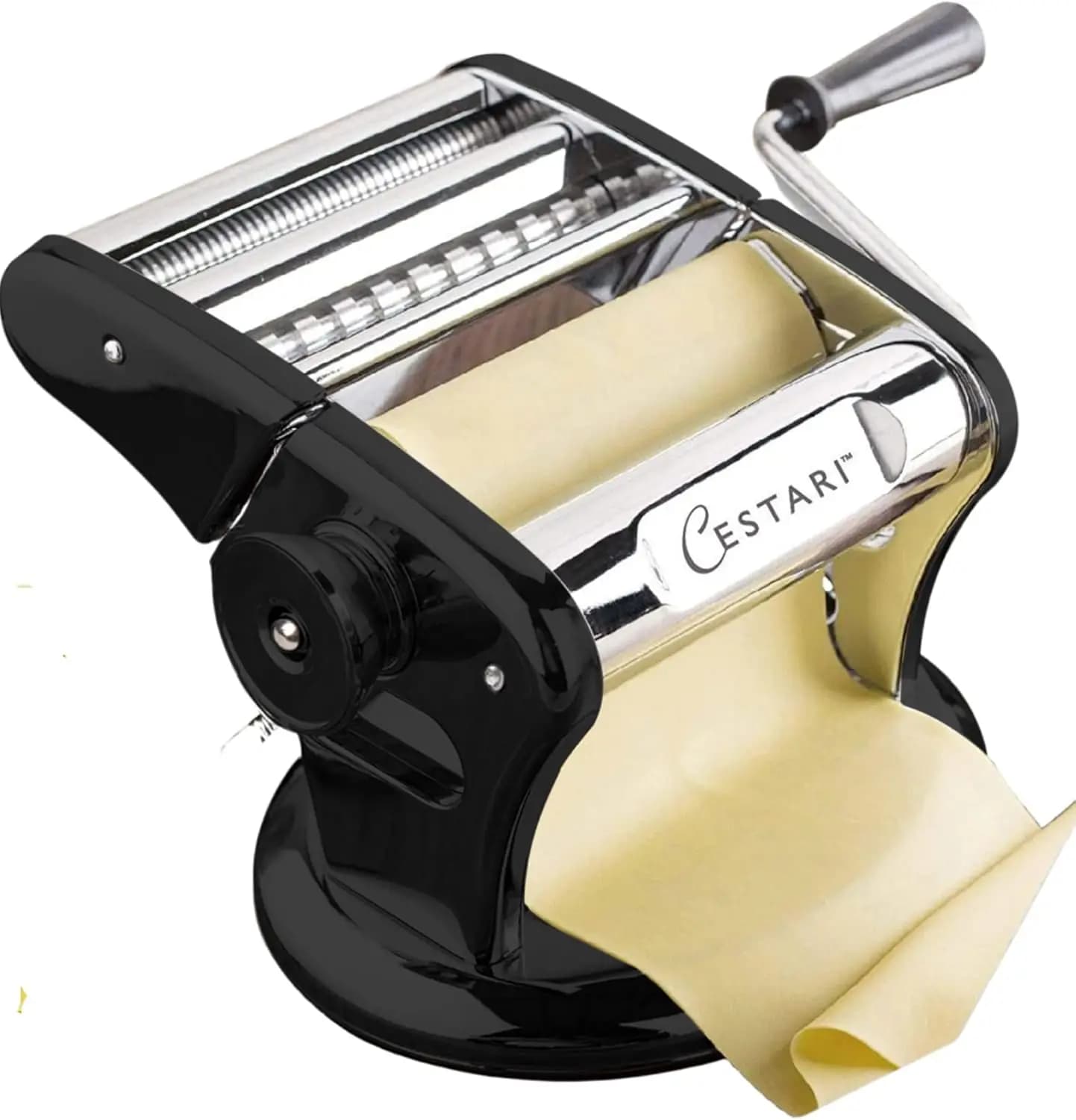 Macchina per Pasta in Acciaio Inossidabile con Rullo da 150 mm e Base a Ventosa Brevettata per Uso Antiscivolo, Include Tagliapasta e Manovella