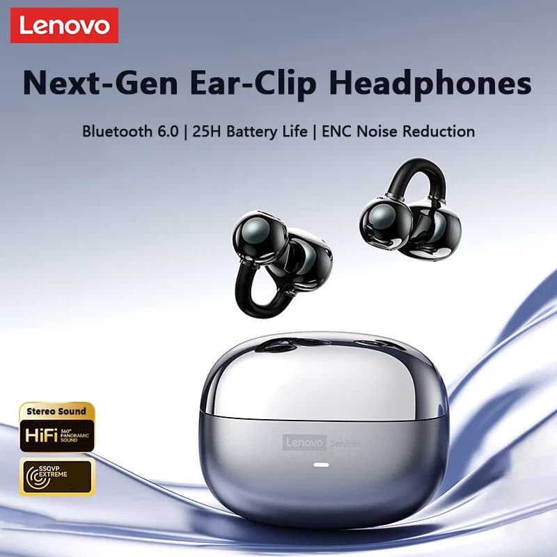 Cuffie Bluetooth 6.0 Wireless Originali Lenovo LE302 OWS, Auricolari Sportivi a Clip con Lunga Durata della Batteria e Cancellazione del Rumore