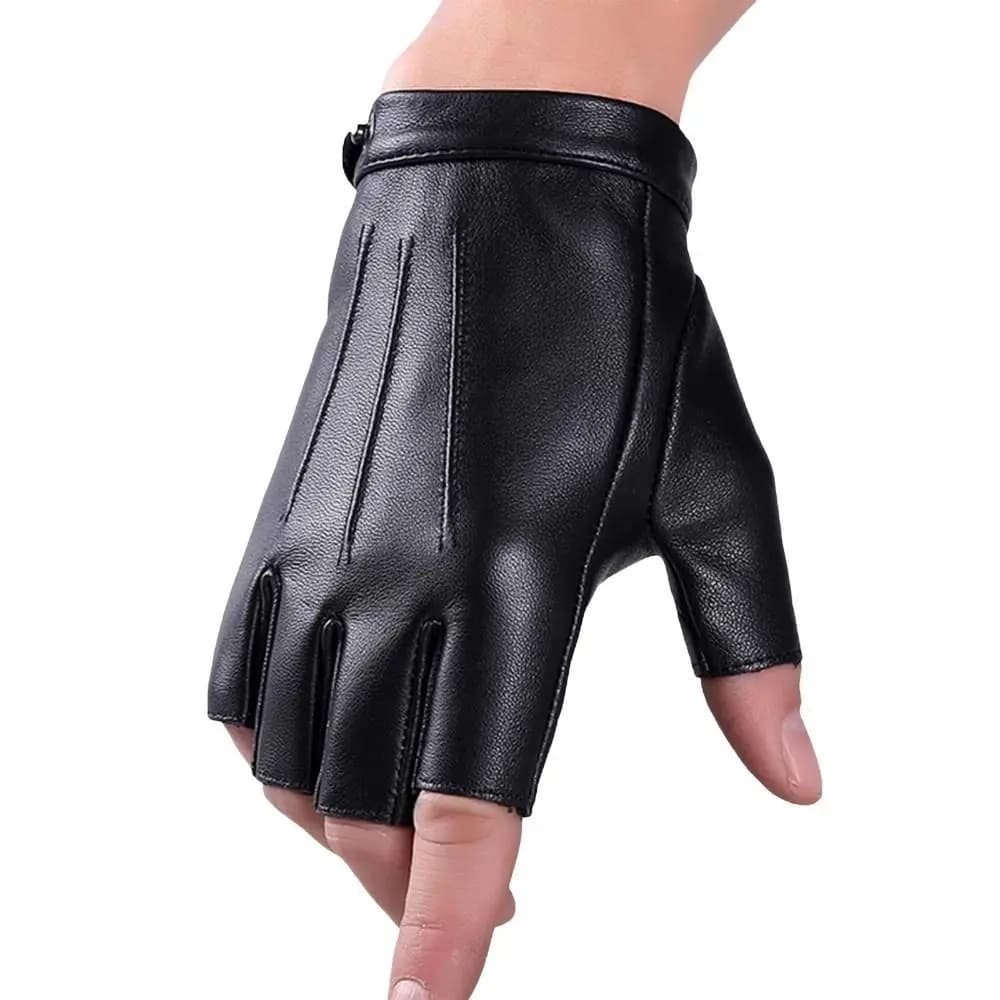 Fashion Punk PU Driving Gloves Button Design Anti-Slip Fingerless Mittens Breathable Cool Performance Gloves Gym Fitness