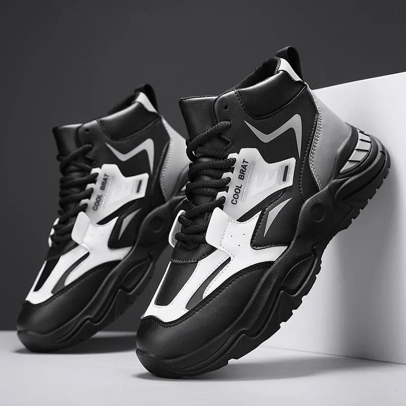 Scarpe da uomo Casual Sneakers alte Retro Imbottito Supporto alla caviglia Suola in gomma antiscivolo Tela traspirante Pelle Botas Hombre
