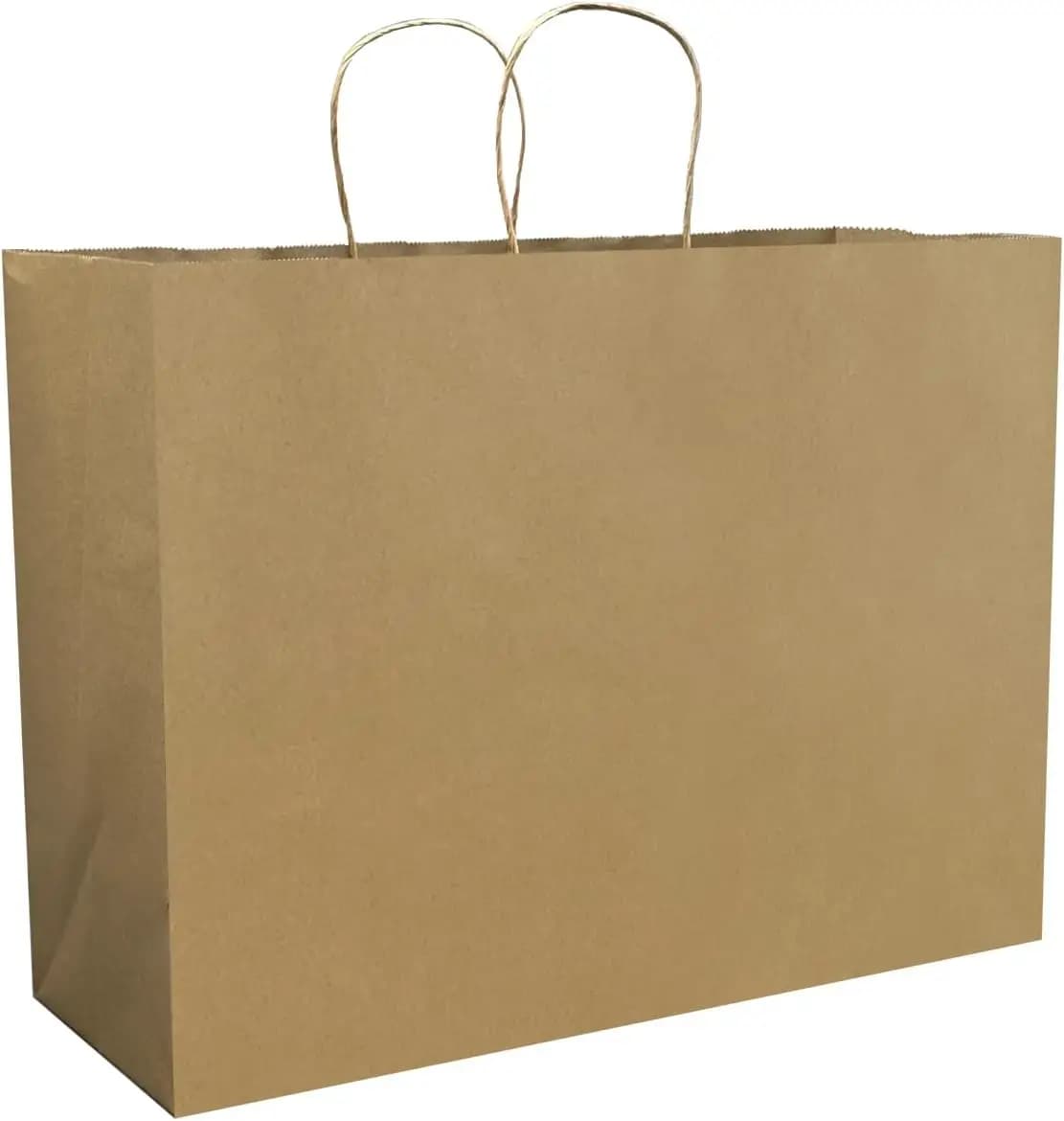 100 Sacchetti di Carta Marrone con Manici, 16x6x12 Pollici, Grandi Borse Kraft per Regali, Spesa, Vendita al Dettaglio, Riutilizzabili