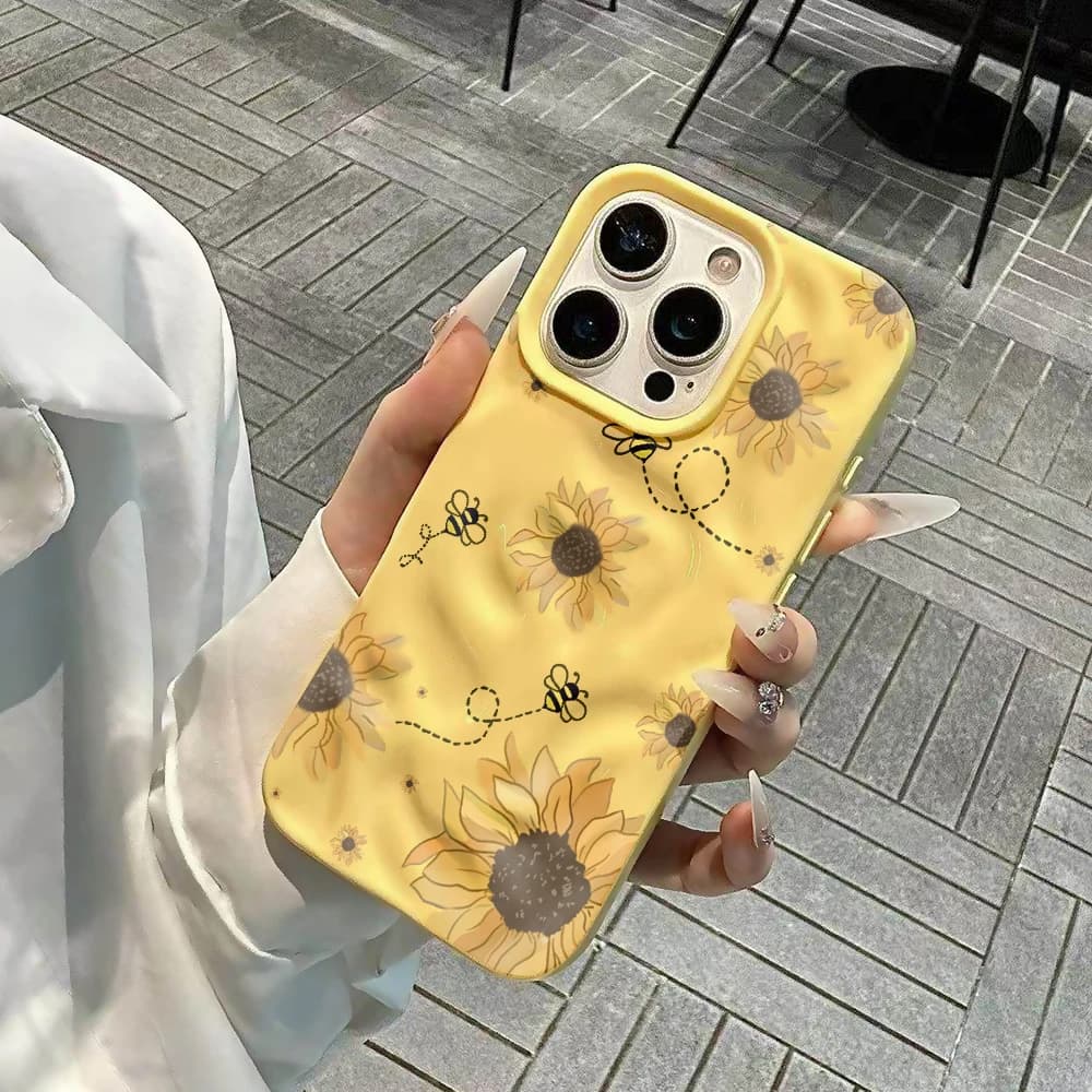 Cover per iPhone con motivo artistico a fiori di girasole, in morbido silicone con effetto ondulato, per iPhone 17 16 15 14 13 12 11 Pro Max 14 Plus 17Air