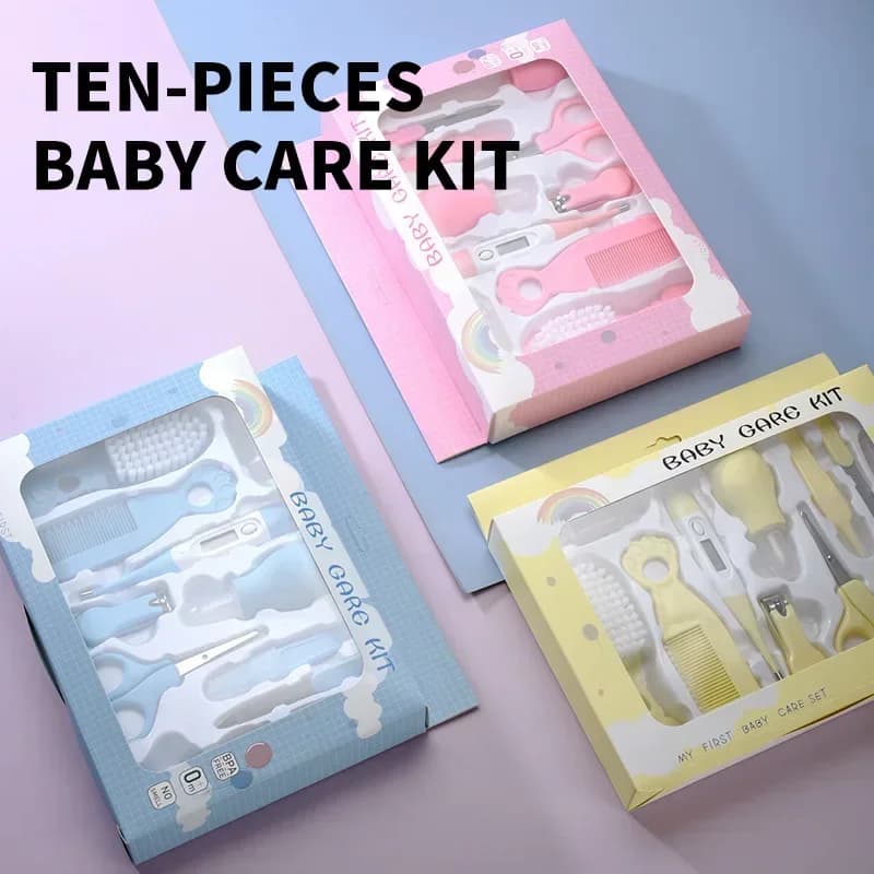 Materiale di sicurezza Set da dieci pezzi di pettine per la cura Spazzola per bambini Set di dispositivi di aspirazione nasale Set di strumenti per la cura del termometro Accessori completi