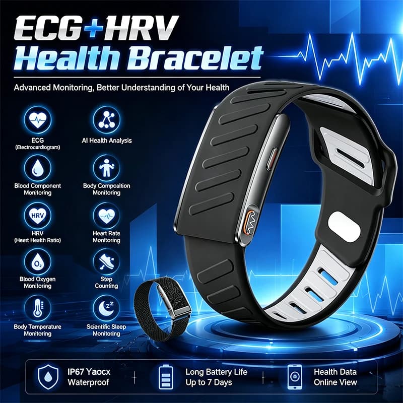 ECG+HRV Health Smart Bracelets Al Health Analysis Sports Mode Temperature Sleep Monitoring Waterproof Screenless Health Bracelet