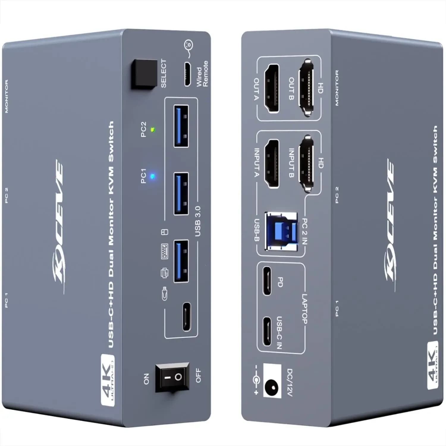 Switch KVM 2 Monitor 1 Desktop e 1 Laptop 4K@60Hz, Docking Station KVM 7-in-1 con Doppio Monitor, Espandi 2 Display HDMI