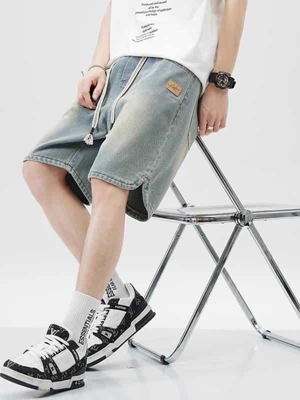 Pantaloncini in denim con stampa a stelle stile American High Street da uomo, estivi, sottili, larghi, da basket, a cinque punte, sportivi e di tendenza