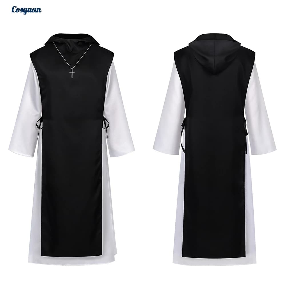 Costume da Prete per Halloween, Abito con Sciarpa e Collana, Travestimento Maschile per Feste, Outfit per Carnevale