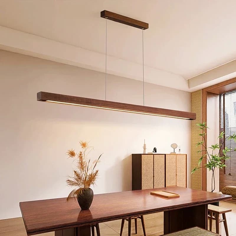 DAMIASMIL LED Pendant Light Wood Long Strip Suspension Chandelier for Living Dining Room Dining Table Lamp Lighting Fixture