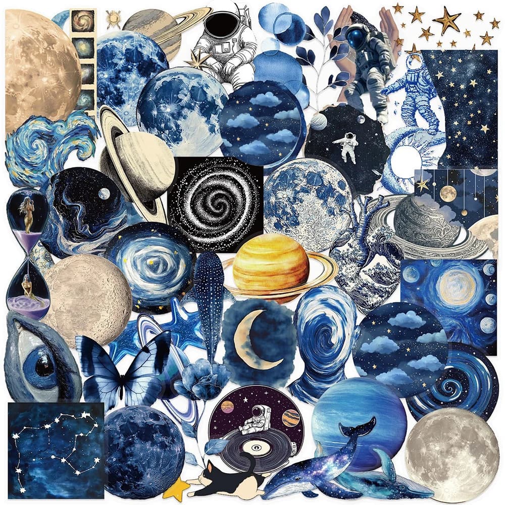 10/30/50pcs Cool Blue Astronomy Space Planet Stickers Cartoon Universe Galaxy Decals DIY Phone Notebook Laptop Graffiti Sticker