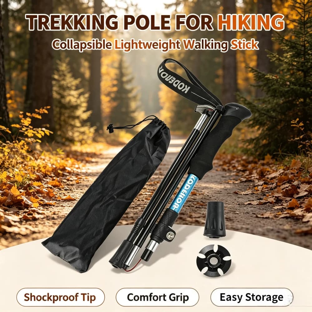 Aluminum Alloy Foldable Ultra-light Travel Trekking Poles Five-section Portable Rock Climbing Camping Walking Trekking Poles