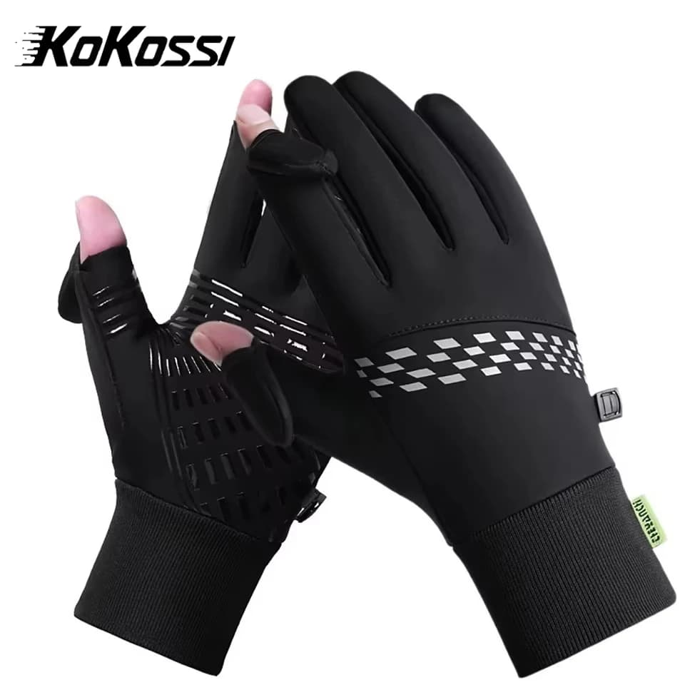 KoKossi 1 paio di guanti da ciclismo caldi invernali, impermeabili, antiscivolo, resistenti all'usura, guanti da equitazione, dita intere, bicicletta, moto, sport