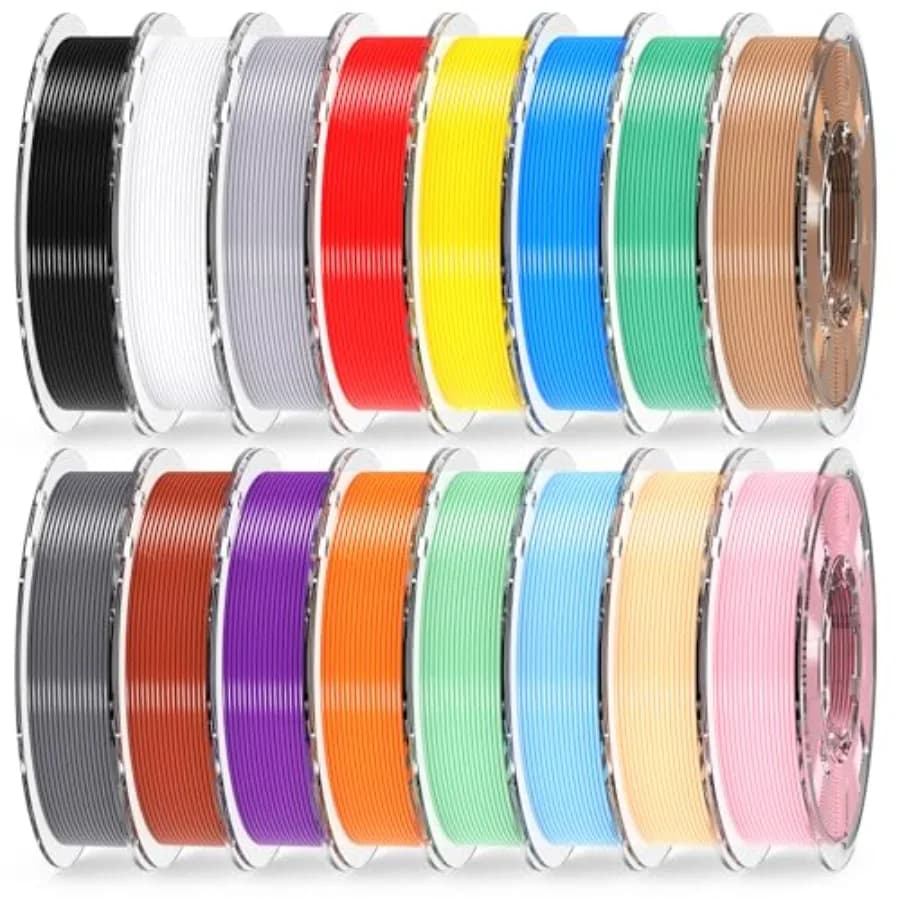 Confezione di filamenti per stampa 3D per stampanti desktop, materiale PLA, colori assortiti, alta precisione dimensionale 0,02 mm, 200 g, 16 bobine