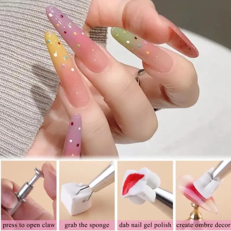 Set di spugne per unghie quadrate colorate Pennello per unghie sfumato Morbido mini strumento per sbavare le unghie Spugna per trucco per manicure fai da te con penna per afferrare