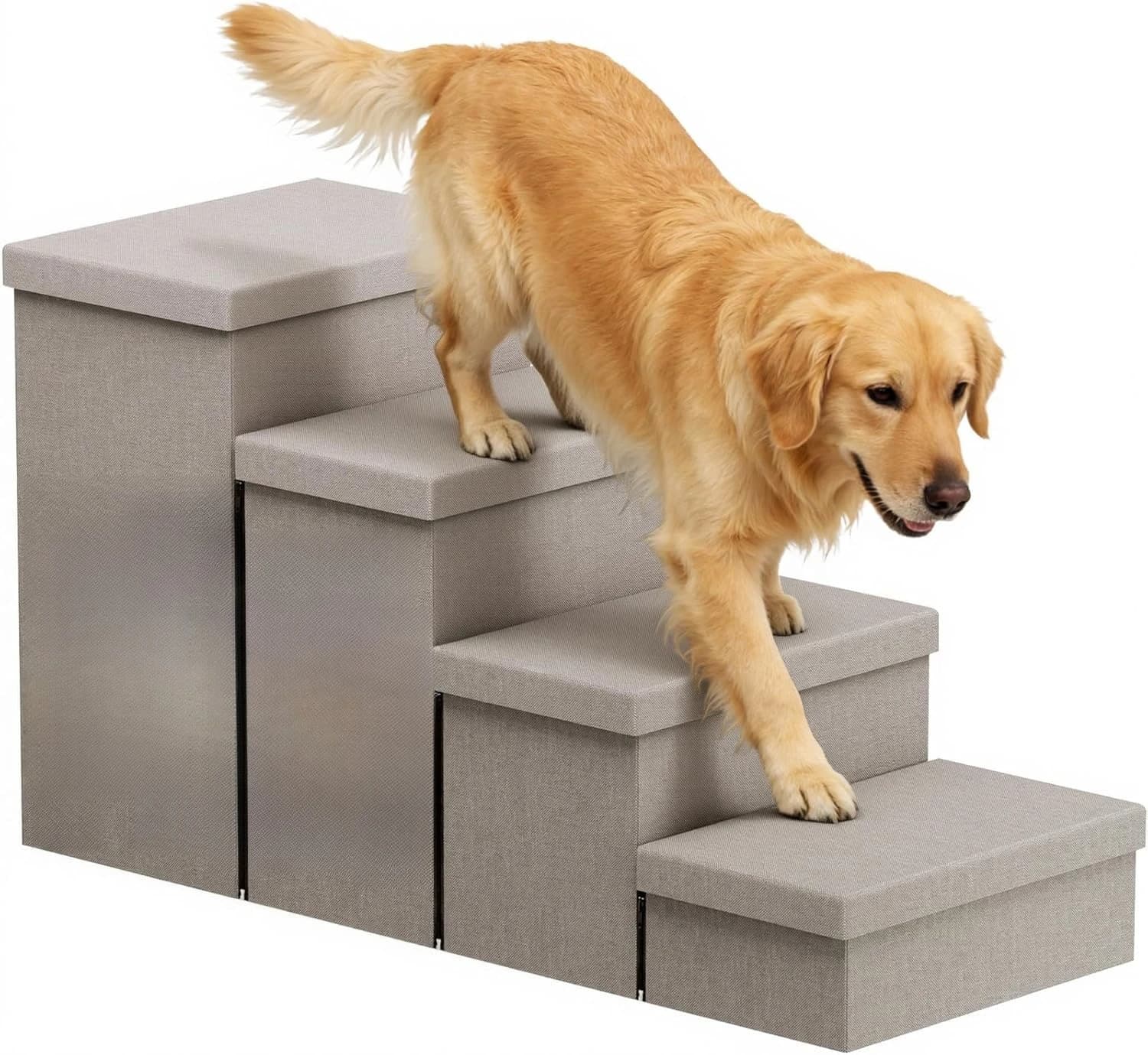 4-Step Wide Dog Stairs with Storage 23" H, Non-Slip Sturdy Pet Steps for High Bed Couch Window, Pet Stairs for Small/Medium/Larg
