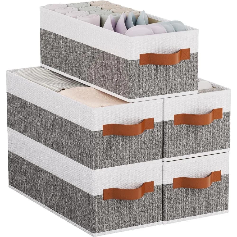 Confezione da 5 cestini portaoggetti pieghevoli, cubi organizer in tessuto con manici per asciugamani, bianco grigio 15x6x5 pollici
