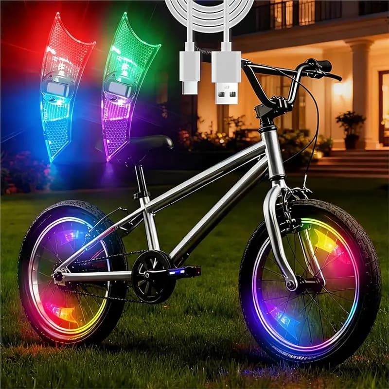 Luci per bicicletta ABST per ruote, confezione da 2 luci ricaricabili per ruote di bicicletta, luce impermeabile per raggi ruota, sensore di movimento per adulti e bambini